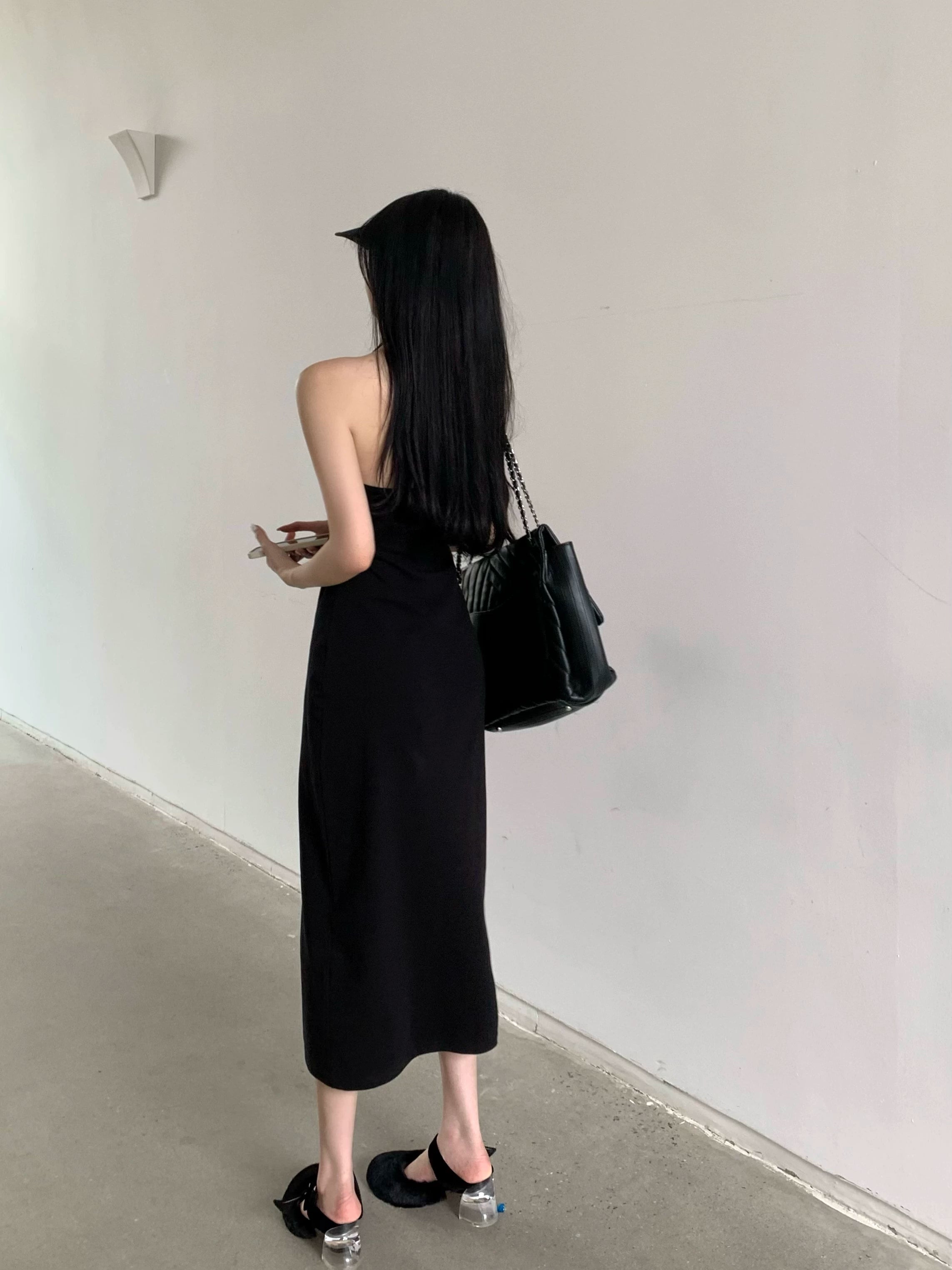 Strapless Camisole Dress with Sleeveless Mid-length Skirt